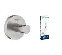 Lot de GROHE Start Patère Murale pour Salle de Bain, Supersteel, 41173DC0 + GROHE QUICKFIX, Kit 1 seringue colle pour accessoires de salle de bains, 41127000