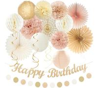 Lot de guirlandes de ballons décoratifs réutilisables - Guirlande Happy Birthday et ballons et spirales - Pompons en papier - Décoration de fête pour homme et femme