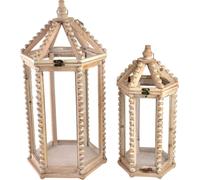 Lot de lanternes en bois Lokke LOKKE 32 x 27,5 x 65 cm et 23 x 19,5 x 49 cm, couleur naturelle, 2 pièces