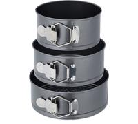 Lot de moules à charnière Relaxdays, 3 moules ronds, Ø 14, 16 et 18 cm, acier inoxydable, revêtement antiadhésif, moule à gâteau, anthracite