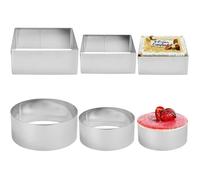 Lot de moules à dessert en acier inoxydable - MICH - 6 pièces - Ronds et carrés - Diamètre 6/8/10 cm - Hauteur 4 cm