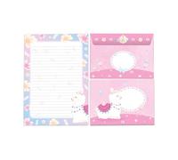 Lot de papier à lettre A5 ligné avec enveloppe pour filles, enfants, école, lama, alpaga rose (1 bloc de 25 feuilles + 15 enveloppes imprimées assorties)