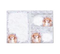 Lot de papier à lettre avec enveloppe pour fille, enfant, chat, animaux - Bloc de feuilles ligné - Bloc A5 avec 25 feuilles + 15 enveloppes