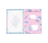 Lot de papier à lettre ligné à colorier avec enveloppe pour fille enfant école licorne cheval cristal (1 bloc A5 de 25 feuilles + 15 enveloppes imprimées assorties)