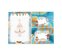 Lot de papier à lettre ligné avec enveloppe pour enfant, école, tente indienne Tipi Ritual Aventure (1 bloc A5 de 25 feuilles + 15 enveloppes imprimées assorties)