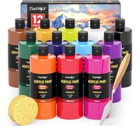 Lot de peinture acrylique de 500 ml, 12 couleurs (500 ml), grands flacons de peinture acrylique non toxique, kit de peinture professionnelle à haute viscosité, ne se décolore pas, pigment riche pour