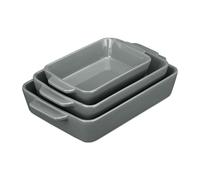 Lot de plats à four Relaxdays, en céramique, 3 tailles, rectangulaires, pour lasagnes, gratins, tiramisu, lavables au lave-vaisselle, gris