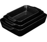 Lot de plats à four Relaxdays, en céramique, 3 tailles, rectangulaires, pour lasagnes, gratins, tiramisu, lavables au lave-vaisselle, noir