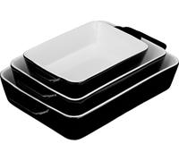 Lot de plats à gratin Relaxdays, 3 tailles, rectangulaires, en céramique, lavables au lave-vaisselle, plats allant au four, pour lasagnes et gratins, noir/blanc