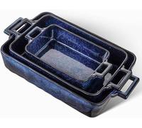 Lot de plats de cuisson en céramique, plats à lasagnes, lot de plats à four pour la cuisine et les repas, 3 pièces, 38 x 21,5 cm, bleu.