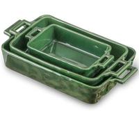 Lot de plats de cuisson rectangulaires en céramique, 38 x 21,5 cm, plats à lasagnes, plats à four, 3 pièces, pour un usage quotidien, vert