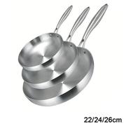 Lot de poêles à frire - 3 pièces - 22/24/26 cm - Acier inoxydable 304 - Structure à 5 couches - Sans revêtement - Sans couvercle