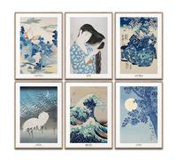 Lot de posters d'art japonais - Décoration murale japonaise - Images coson - Hokusai - Décoration de salon - 6 x A4 - Sans cadre