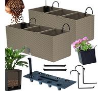 Lot de pots de balcon 2 x 51 x 19 x 18,5 cm - Pot de balcon aspect rotin - Pot de fleurs avec poignée, supports et système d'irrigation - Pot de fleurs pour terrasse - Design élégant - Mocca