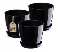 Lot de pots de fleurs KADAX avec dessous de plat, 16 cm, noir, 3 pièces