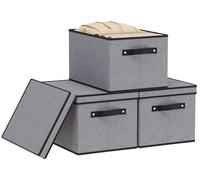 Lot de rangement 3 pièces en tissu, panier de rangement avec couvercle, boîtes de rangement, boîte à vêtements, organiseur d'armoire, avec poignées