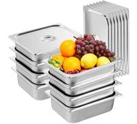 Lot de récipients gastronomiques - Lot de 8 casseroles d'hôtel GN 1/2 - Acier inoxydable, épaisseur 0,8 mm - Avec couvercles - Casseroles de table à vapeur, profondeur 10 cm - Pour buffet et traiteur