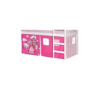 Lot de rideaux cabane pour lit surélevé superposé mi-hauteur mezzanine tissu coton motif princesse rose