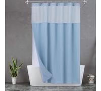 Lot de rideaux de douche à texture gaufrée, doublure avec boutons-pression et crochets, style hôtel, imperméables et lavables, tissu épais, fenêtre en filet en haut, 180,3 x 182,8 cm, bleu