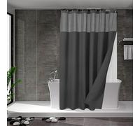 Lot de rideaux de douche extra-longs à texture gaufrée, doublés, avec boutons-pression et 12 crochets, style hôtel, avec fenêtre en filet en haut, lavables en machine, 180,3 x 213,4 cm, gris graphite