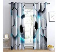 Lot de Rideaux Occultants à Oeillets Isolant Thermique Anti Froid Ballon de Foot Hexagonal animé Imprimés Blanc, Rideaux Salon Chambre pour Enfant Garcon, 75L X 166H cm (2 Panneaux)