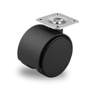 Lot de roulettes pivotantes Ø 40 mm noires sans frein pour meubles avec plaque en acier - fabriquées en plastique rigide - sans frein, idéales pour chaises de bureau ou tables basses