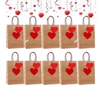 Lot de Sacs en Papier - Réutilisables romantiques avec étiquettes et ficelles | 10 pièces Bruns avec poignées de transport,pour Saint-Valentin Mariage Fête Maman Snacks Jouets Foulards Gâteaux