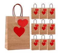 Lot de Sacs en Papier,Romantiques Réutilisables avec Ficelles - 10 pièces Bruns avec poignées de transport,pour Saint-Valentin Mariage Fête Maman Snacks Jouets Foulards Gâteaux