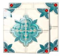 Lot de stickers muraux en mousse PVC de qualité supérieure - Motif floral bleu classique - Pour salle de bain - Facile à appliquer - 15 x 15 cm