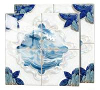 Lot de stickers muraux en mousse PVC de qualité supérieure - Motif floral bleu classique - Pour salle de bain - Facile à appliquer - 15 x 15 cm