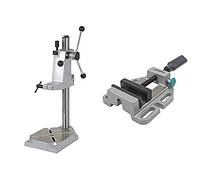 Lot de Support de Perçage avec Butée de Profondeur + Etau pour Machines - Ouverture 80 mm - Force de Serrage max. 300 kg