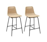 Lot de tabourets de bar et d'ilot KUTA en métal avec assise en rotin 65cm