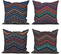 Lot de taies d'oreiller Boho 40 x 40 cm, rayures géométriques rétro, vert, polyester et lin, lavables, pour l'intérieur et l'extérieur