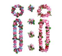 Lot de tenues de couronne hawaïenne, colliers et bandeaux multicolores, jupes d'herbe, convient pour pom-pom girls, fêtes sur la plage et danses (rose, bleu rose)