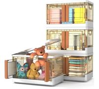 Lot de trois bacs de rangement de 72 litres avec couvercle, pliables, empilables, dotés d'une porte verrouillable, en plastique avec roulettes et poignées, pour la cuisine, le salon ou la chambre à co