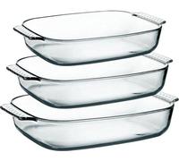 Lot de trois plats de cuisson en verre borosilicaté, 1,8 l + 2,5 l + 3,1 l, plat rectangulaire à lasagnes, plat ovale à lasagnes