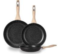 Lot de trois poêles antiadhésives, lot de poêles en acier inoxydable 410 de 30 cm, 26 cm et 20 cm, noir