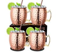 Lot de Verre Moscow Mule, 4 Tasses Moscou Mule avec 4 Pailles
