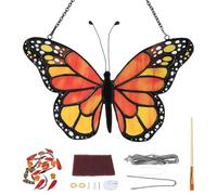 Lot de vitrail papillon (20 x 13,8 cm) prédécoupés, kit de bricolage pour adultes et débutants, attrape-soleil papillon coloré, à suspendre à la fenêtre avec chaîne et crochet à ventouse