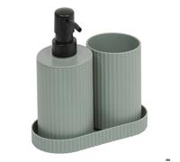 Lot distributeur de savon et gobelet strié vert