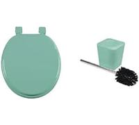 Lot Douceur d'Intérieur, Abattant de WC en MDF 47 x 37 x 5 cm + Brosse WC Effet Soft Touch 11,5 x 11,5 x 38,5 cm - Gamme Vitamine Tilleul