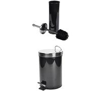 Lot Douceur d'Intérieur, Brosse WC en Metal Coloris uni, Etain, Noir, (0) 9.5 x 37 cm + Poubelle Métal Noir 3 L