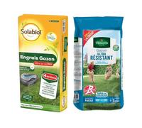 Lot d'un sac de Gazon ultra résistant 5kgs et d'un sac engrais gazon 10kgs-