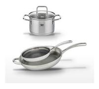 Lot Faitout 16cm & 2 Poêles 28/32cm Elo Relief Evolution Inox