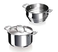 Lot faitout inox Chef 16 cm avec couvercle et multi passoire vapeur Beka