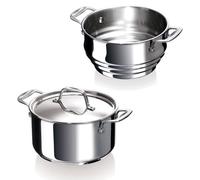 Lot faitout inox Chef 18 cm avec couvercle et multi passoire vapeur Beka