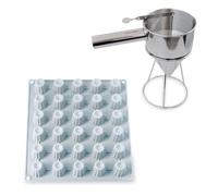 Lot Flexi'Plaque silicone 30 mini-canelés et entonnoir à piston pro Mathon