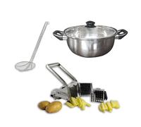Lot friteuse traditionnelle, coupe-frites et araignée à friture