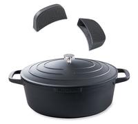 Lot grande cocotte légère ovale en fonte d'aluminium 32 cm 6,5 L et deux maniques silicone Mathon