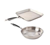 Lot grill carré 26 cm et poêle 24 cm tout inox Excell'Inox Mathon